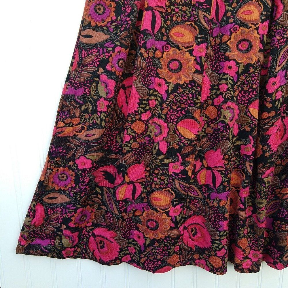 Notations Vintage 90s Floral Midi Skirt Size XL Petite Black Flower Print Rayon - Picture 5 of 12